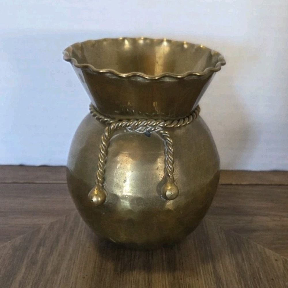 Brass Drawstring Vase Planter Vintage Hosley